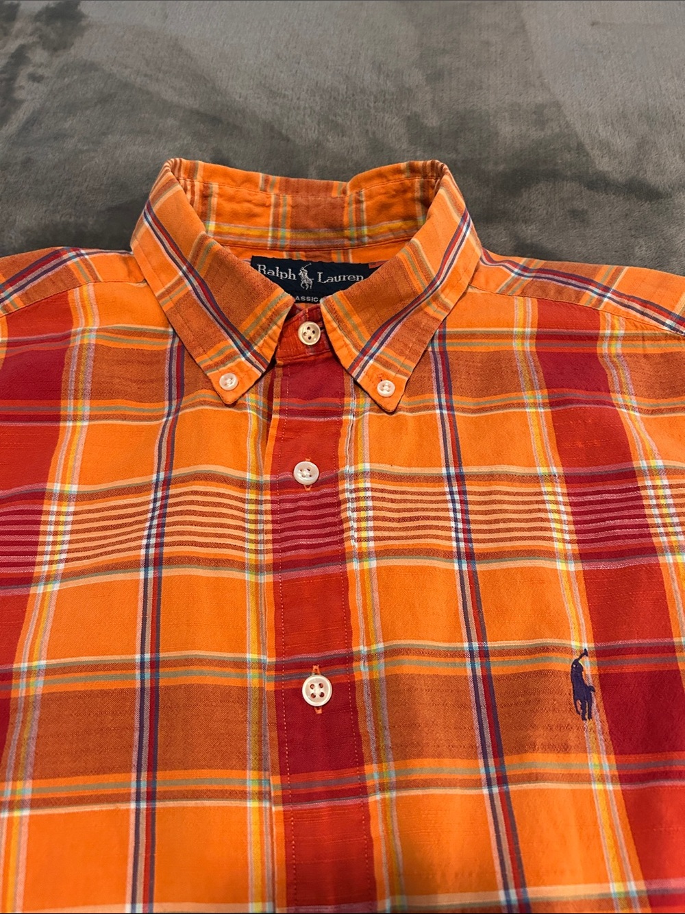 Ralph Lauren Orange Short Sleeve Plaid Button-Down Shirt M